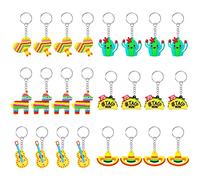 CiciBear Paquete de 24 favores de regreso de fiesta mexicana con piñata, sombrero mexicano, cactus, taco, guitarra y maraca llaveros para baby shower, cumpleaños, recompensas de carnaval escolar