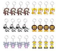 CiciBear Paquete de 24 regalos de fiesta de animales salvajes con león, mono, jirafa, cebra, elefante y tigre llaveros para baby shower, cumpleaños, recompensas de carnaval escolar