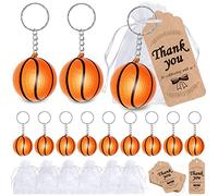 CiciBear Paquete de 36 recuerdos de devolución de fiesta deportiva con 12 mini llaveros de baloncesto, 12 etiquetas de agradecimiento y 12 bolsas de regalo para fiestas temáticas de baloncesto, baby shower, cumpleaños, recompensas escolares