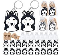 CiciBear Paquete de 60 decoraciones de fiesta de perros para invitados, 20 llaveros Huskie, 20 etiquetas y 20 bolsas de regalo para perros Huskie, amantes de las mascotas, Let's Pawty, amantes de los animales, cumpleaños de niños, baby shower