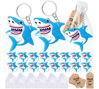 CiciBear Paquete de 60 decoraciones de fiesta Sea World para invitados, 20 llaveros de tiburón, 20 etiquetas y 20 bolsas de regalo para fiestas subacuáticas, cumpleaños de niños, baby shower