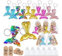 CiciBear Paquete de 60 llaveros con lentejuelas con diseño de sirena, 20 llaveros de cola de sirena + 20 etiquetas de agradecimiento Kraft + 20 bolsas de regalo de organza, regalos de fiesta para cumpleaños bajo el mar, baby shower, Navidad