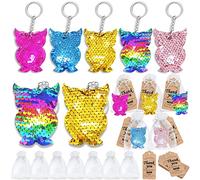CiciBear Paquete de 60 llaveros de lentejuelas de búho nocturno de doble cubierta con 20 llaveros de búho nocturno, 20 etiquetas de agradecimiento y 20 bolsas de regalo para regalos de fiesta de animales del bosque, cumpleaños para niños y adultos, baby shower, 5 colores