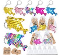 CiciBear Paquete de 60 llaveros de lentejuelas de tiburón de doble cubierta con 20 llaveros de tiburón, 20 etiquetas de agradecimiento y 20 bolsas de regalo para regalos de fiesta de animales oceánicos, cumpleaños para niños y adultos, baby shower, 5 colores