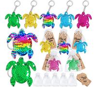 CiciBear Paquete de 60 llaveros de lentejuelas de tortuga de doble cubierta con 20 llaveros de tortuga, 20 etiquetas de agradecimiento y 20 bolsas para fiestas de animales del océano, cumpleaños de playa marina, baby shower, 5 colores