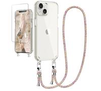 Ciciber Funda protectora para iPhone 15 Plus con banda y protector de pantalla, funda transparente con cordón para colgar cordón funda para iPhone 15 Plus de 6,7 pulgadas, arco iris