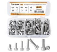 Cicidorai M6 x 10 mm, 12 mm, 16 mm, 20 mm, 25 mm, tornillos de cabeza de zócalo, acero inoxidable 304, hexagonal Allen métrica, totalmente roscado, acabado brillante, kit surtido 50 unidades