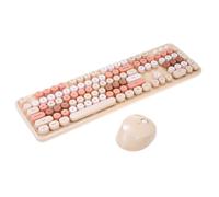 ciciglow Combo de Teclado y Ratón Inalámbricos, Juego de Ratón y Teclado Inalámbrico de 2,4G, Tapa de Llave de Suspensión Circular Compatible con PC Portátil (marrón Claro)