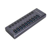 ciciglow Hub de Datos USB 3.0 Alimentado, 10 Puertos de Datos USB 3.0 con Interruptor Individual, Divisor de Concentración de con Adaptador de Potencia de (Enchufe de la UE)