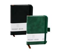 CiciIng 2 cuadernos pequeños A7, cuaderno de bolsillo con cierre de goma, mini cuadernos con soporte para bolígrafos, bolsillos, bloc de notas para escuela, trabajo de oficina (negro, verde)
