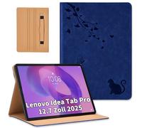 Cicili Funda para tablet Lenovo Idea Tab Pro de 12.7 pulgadas 2025, funda con tapa de piel sintética exclusiva de mariposa con soporte de gato con correa de mano TB-373FU TB-375FC, color azul