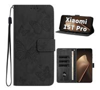 Cicili Funda para Xiaomi Mi 15T Pro 5G con 3 ranuras para tarjetas, cierre magnético, función atril, a prueba de golpes, diseño de mariposa, compatible con Xiaomi 15T Pro, color negro