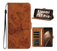 Cicili Funda para Xiaomi Mi 15T Pro 5G con 3 ranuras para tarjetas, cierre magnético, función atril, a prueba de golpes, diseño de mariposa, compatible con Xiaomi 15T Pro, color marrón