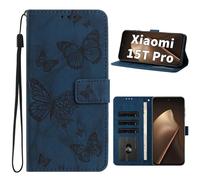 Cicili Funda para Xiaomi Mi 15T Pro 5G con 3 ranuras para tarjetas, cierre magnético, función atril, a prueba de golpes, diseño de mariposa, compatible con Xiaomi 15T Pro, color azul