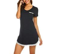Cicilin - Camisón de lactancia materna con botones para mujer, manga corta, camisón de lactancia para hospital y hogar Negro Negro ( XXL