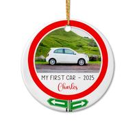Ciciron Marco de fotos personalizado con texto en inglés "My New Car Ceramic Ornament Gift for Son Daughter, My First Car Christmas Ornament"