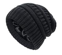 CICITOYWO Gorro de invierno para mujer, gorro de protección para el cabello, gorro de punto trenzado, gorro de nieve con forro de satén para mujer, Negro, Talla única