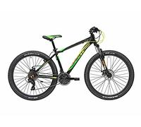 Cicli Adriatica RCK - Bicicleta de montaña de 27,5 pulgadas, cuadro de aluminio, horquilla amortiguada y cambio de 21 V (negro-amarillo-verde, cuadro de 48 cm)
