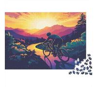 Ciclista Going Up The Hill at Stunning Amanecer Rompecabezas Árboles Verdes y montañas majestuosas Rompecabezas Juego De Habilidad para Toda La Familia 1000pcs (75x50cm)