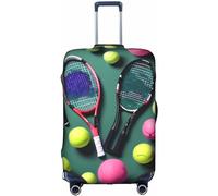 Ciclos Divertidas raquetas de tenis y pelotas de tenis impresas de doble cara para equipaje antiarañazos, funda elástica protectora de 18/24/28/32 pulgadas, White, S