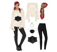 CICOCI Pirate Costume For Women With Accessories Renaissance Blouse Top Belt Headscarf Full Outfits