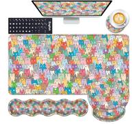 CICPLKSE Alfombrilla de mouse grande, color rosa, alfombrilla para mouse 4 en 1 XXL + reposamuñecas para teclado + reposamuñecas para mouse + juego de posavasos con almohadilla ergonómica para