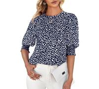 Cicy Bell Blusa de manga 3/4 para mujer, diseño de lunares, informal, oficina, trabajo, cuello redondo, azul oscuro, XL