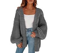 Cicy Bell Cardigans para mujer Cardigan Sueltos Mangas Farol Suéter Elegante de Gran Tamaño, gris, L