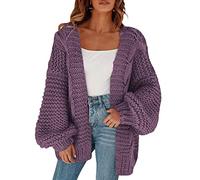 Cicy Bell Cardigans para mujer Cardigan Sueltos Mangas Farol Suéter Elegante de Gran Tamaño, morado, L