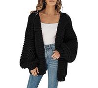 Cicy Bell Cardigans para mujer Cardigan Sueltos Mangas Farol Suéter Elegante de Gran Tamaño, Negro , S