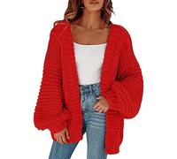 Cicy Bell Cardigans para mujer Cardigan Sueltos Mangas Farol Suéter Elegante de Gran Tamaño, rojo, S