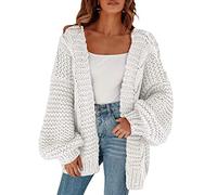 Cicy Bell Chaqueta de hombro para mujer con mangas de farol, elegante suéter de gran tamaño, Color blanco., S