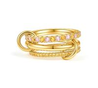 Cicy Bell Juego de anillos apilables para mujer, chapados en oro de 18 quilates, dos tonos, con circonitas cúbicas de varios niveles, metales mixtos, 6, Latón chapado en oro de 18 quilates, circonita