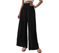 Cicy Bell Mujer Pantalones recto Holgado Elástico Ancho Pierna Pantalones Cintura Palazzo Pantalones Con Bolsillos, Negro , L