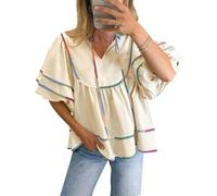 Cicy Bell Mujeres V Escutido Blusa de Manga Corta Lanterna Manga fluyente Verano Tops de muñeca de bebé Perder Camiseta Ligera Armario Partes Superiores, Beige, XL