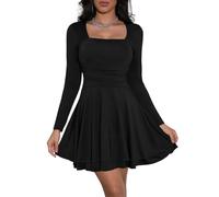 Cicy Bell Vestido de mujer de manga larga con cuello cuadrado con volantes, corsé, mini vestido de fiesta con cintura fruncida, Negro , M