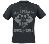 CID Elvis Presley-King of Rock N Roll Camisa, Negro (Black), Medium para Hombre