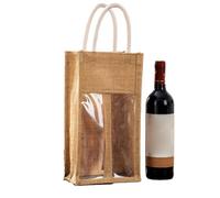 Cidegoo Bolsa de regalo de vino, bolsas de regalo de vino de lino con ventana, paquete de 2 unidades, reutilizable, para champán, individual, doble, b, Talla única, Un estilo
