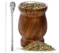 Cididu Yerba Mate - Juego de taza y bombilla, 230 ml, vaso clásico de acero inoxidable 304 de doble pared con popote y cepillo de limpieza, fácil de limpiar, marrón