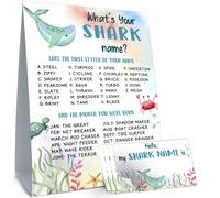Cidobi What's Your Shark Name Game Pack, 1 letrero de doble cara con nombre de tiburón, 30 calcomanías de nombre, perfecto para niños, familia, aula, actividades de fiesta de cumpleaños