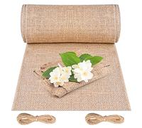 Cieex Camino de mesa de yute, 30 cm x 10 m, 100 % natural, con cuerda de yute de 20 m, para bodas, fiestas de granja, comunión, decoración rústica