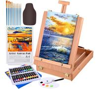 Cieex Juego de pintura de 40 piezas, 24 colores acrílicos, juego de pintura acrílica con caballete de maleta, paleta, delantal, juego de manualidades para artistas, principiantes y aficionados