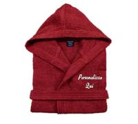 Cieffepi Home Collections Solo Mio Basic - Albornoz personalizado con capucha de suave rizo hidrófilo de puro algodón, rojo, L