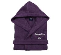 Cieffepi Home Collections Solo Mio Basic - Albornoz personalizado con capucha de suave rizo hidrófilo de puro algodón, Morado, L