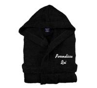 Cieffepi Home Collections Solo Mio Basic Albornoz Personalizado con Capucha en Suave Spugna Hidrófila 100% Algodón Puro, Negro , S