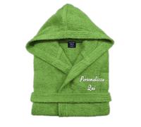 Cieffepi Home Collections Solo Mio Basic Albornoz Personalizado con Capucha en Suave Spugna Hidrófila 100% Algodón Puro, Verde, S