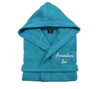 Cieffepi Home Collections Solo Mio Basic Albornoz Personalizado con Capucha en Suave Spugna Hidrófila 100% Algodón Puro, azul turquesa, M