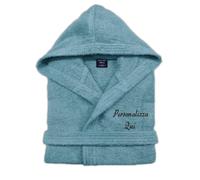 Cieffepi Home Collections Solo Mio Basic Albornoz Personalizado con Capucha en Suave Spugna Hidrófila 100% Algodón Puro, aguamarina, S