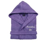 Cieffepi Home Collections Solo Mio Basic Albornoz Personalizado con Capucha en Suave Spugna Hidrófila 100% Algodón Puro, Lila., M