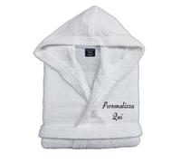 Cieffepi Home Collections Solo Mio Basic Albornoz Personalizado con Capucha en Suave Spugna Hidrófila 100% Algodón Puro, Color blanco., XXL
